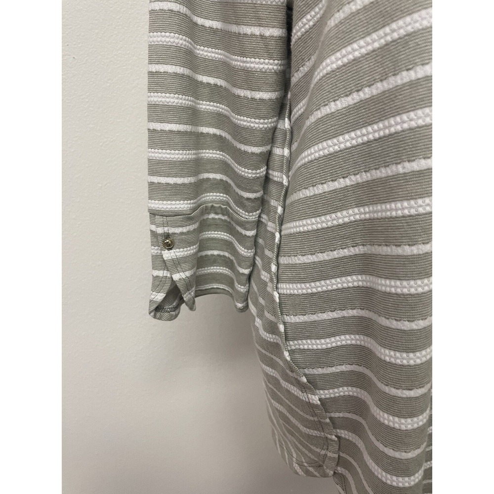 Zenergy by Chicos Grey & White Striped 3/4 Sleeve top Size 1XTunic Casual Comfy - Picture 9 of 12